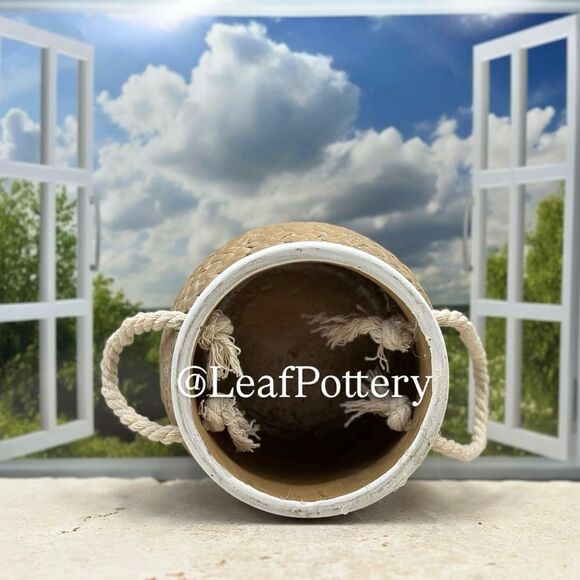 Barilito Rattan Neutral Stone Planter Pot with handles - Picture 6 of 8